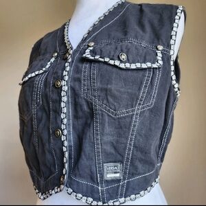 Versace Luxury Designer Vintage 90s Punk 100% Cotton Silver Threaded Black Vest